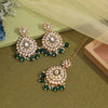 Green Color Kundan Earrings With Maang Tikka (KDTE572GRN