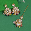 Multi Color Kundan Earrings With Maang Tikka (KDTE572MLT