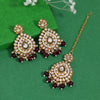 Maroon Color Kundan Earrings With Maang Tikka (KDTE572MRN