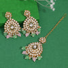 Pink & Pista Green Color Kundan Earrings With Maang Tikka (KDTE572PNKPGRN