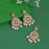 White Color Kundan Earrings With Maang Tikka (KDTE572WHT