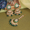 Green Color Kundan Earrings With Maang Tikka (KDTE573GRN