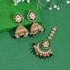 Green Color Kundan Earrings With Maang Tikka (KDTE573GRN