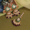 Maroon Color Kundan Earrings With Maang Tikka (KDTE573MRN