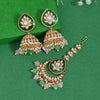 Pink & Pista Green Color Kundan Earrings With Maang Tikka (KDTE573PNKPGRN