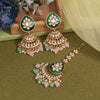 Pink & Pista Green Color Kundan Earrings With Maang Tikka (KDTE573PNKPGRN