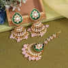 Pink Color Kundan Earrings With Maang Tikka (KDTE573PNK