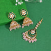 Pink Color Kundan Earrings With Maang Tikka (KDTE573PNK