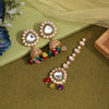 Multi Color Kundan Earrings With Maang Tikka (KDTE574MLT