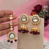 Maroon Color Kundan Earrings With Maang Tikka (KDTE574MRN