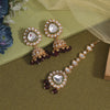 Maroon Color Kundan Earrings With Maang Tikka (KDTE574MRN