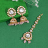 Pink Color Kundan Earrings With Maang Tikka (KDTE574PNK