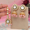 Pink Color Kundan Earrings With Maang Tikka (KDTE574PNK