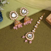 Pink Color Kundan Earrings With Maang Tikka (KDTE574PNK