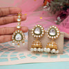 White Color Kundan Earrings With Maang Tikka (KDTE574WHT