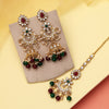 Maroon & Green Color Kundan Earrings With Maang Tikka (KDTE575MG)