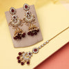 Maroon Color Kundan Earrings With Maang Tikka (KDTE575MRN)