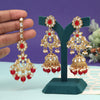 Red Color Kundan Earrings With Maang Tikka (KDTE575RED)