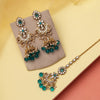 Turquoise Blue Color Kundan Earrings With Maang Tikka (KDTE575TBLU)