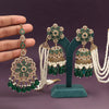 Green Color Pakistani Kundan Earrings With Maang Tikka (KDTE579GRN)