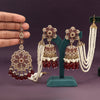 Maroon Color Pakistani Kundan Earrings With Maang Tikka (KDTE579MRN)