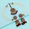 Maroon Color Pakistani Kundan Earrings With Maang Tikka (KDTE579MRN)