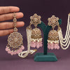 Pink Color Pakistani Kundan Earrings With Maang Tikka (KDTE579PNK)