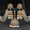 White Color Pakistani Kundan Earrings With Maang Tikka (KDTE579WHT)