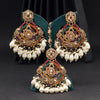 Multi Color Pakistani Kundan Earrings With Maang Tikka (KDTE582MLT)