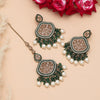 Green Color Pakistani Kundan Earrings With Maang Tikka (KDTE591GRN)