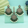 Green Color Pakistani Kundan Earrings With Maang Tikka (KDTE591GRN)