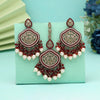 Maroon Color Pakistani Kundan Earrings With Maang Tikka (KDTE591MRN)