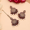 Maroon Color Pakistani Kundan Earrings With Maang Tikka (KDTE591MRN)