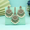 Pista Green Color Pakistani Kundan Earrings With Maang Tikka (KDTE591PGRN)