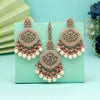 Pink Color Pakistani Kundan Earrings With Maang Tikka (KDTE591PNK)