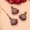 Rani Color Pakistani Kundan Earrings With Maang Tikka (KDTE591RNI)