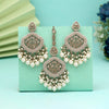 White Color Pakistani Kundan Earrings With Maang Tikka (KDTE591WHT)