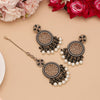 Black Color Pakistani Kundan Earrings With Maang Tikka (KDTE592BLK)