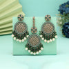 Green Color Pakistani Kundan Earrings With Maang Tikka (KDTE592GRN)