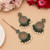 Green Color Pakistani Kundan Earrings With Maang Tikka (KDTE592GRN)