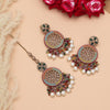 Multi Color Pakistani Kundan Earrings With Maang Tikka (KDTE592MLT)