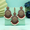 Magenta Color Pakistani Kundan Earrings With Maang Tikka (KDTE592MNT)