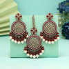 Maroon Color Pakistani Kundan Earrings With Maang Tikka (KDTE592MRN)