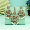 Pista Green Color Pakistani Kundan Earrings With Maang Tikka (KDTE592PGRN)