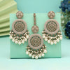 White Color Pakistani Kundan Earrings With Maang Tikka (KDTE592WHT)