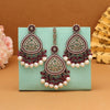 Magenta Color Pakistani Kundan Earrings With Maang Tikka (KDTE593MNT)