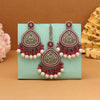 Rani Color Pakistani Kundan Earrings With Maang Tikka (KDTE593RNI)