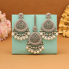 White Color Pakistani Kundan Earrings With Maang Tikka (KDTE593WHT)