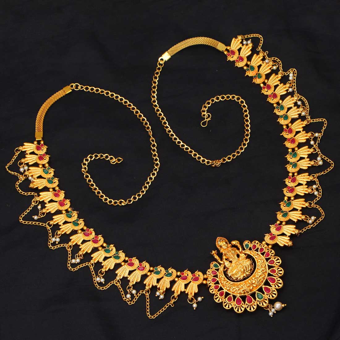 Maroon & Green Color Glass Stone Kamarband (KMBND339MG)