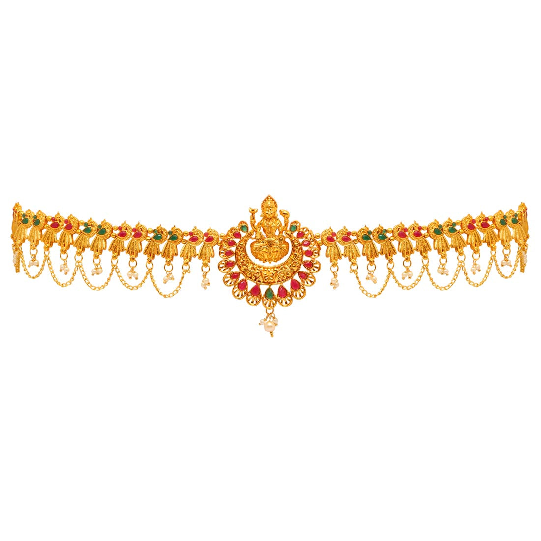 Maroon & Green Color Glass Stone Kamarband (KMBND339MG)